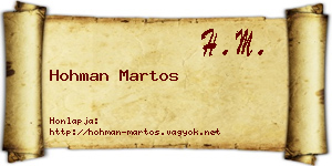 Hohman Martos névjegykártya